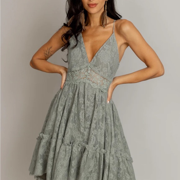 Joyfolie Dresses & Skirts - Joyfolie Lace Sage Midi Dress